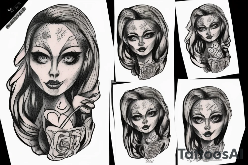 Woman’s face on an axe tattoo idea