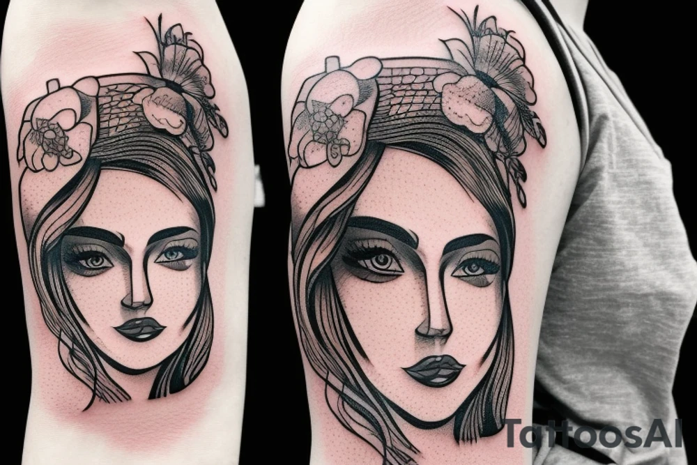 Woman’s face on an axe tattoo idea