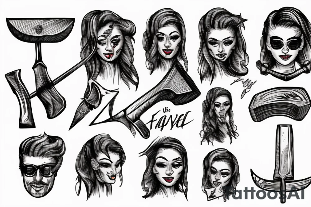 Woman’s face on an axe tattoo idea