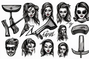 Woman’s face on an axe tattoo idea