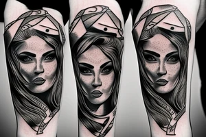 Woman’s face on an axe head tattoo idea