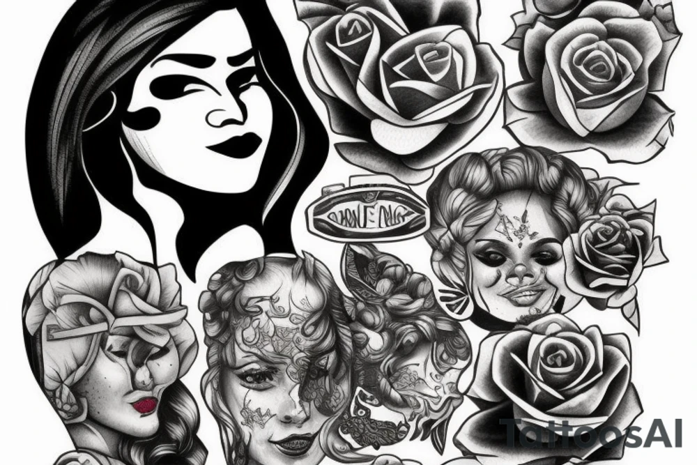 Woman’s face on an axe head tattoo idea