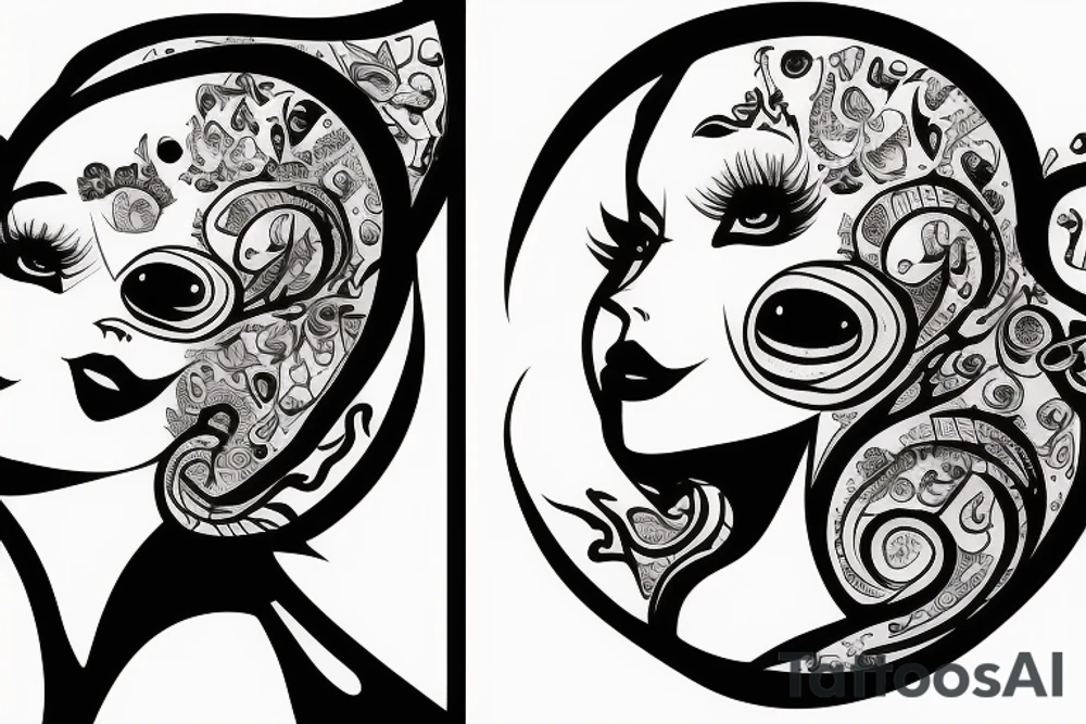 Woman’s face morphed into a alien tattoo idea