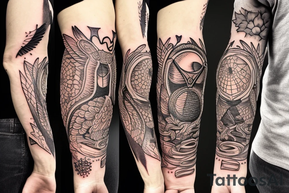 owl with its wind spread landing  holding a lantern on fire tattoo idea