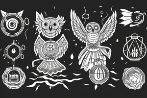 owl with its wind spread landing  holding a lantern on fire tattoo idea