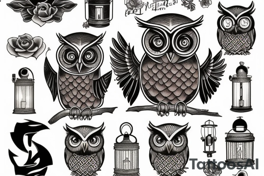 owl holding a lantern tattoo idea