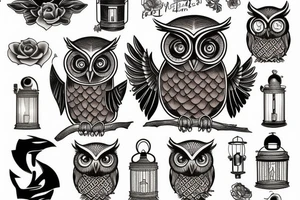 owl holding a lantern tattoo idea