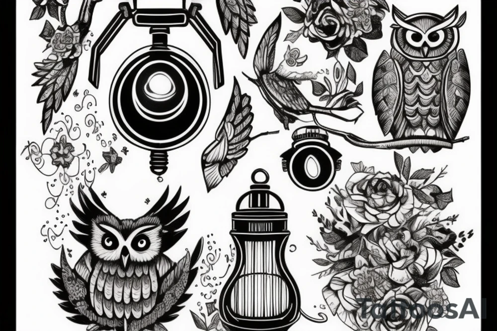 owl holding a lantern tattoo idea