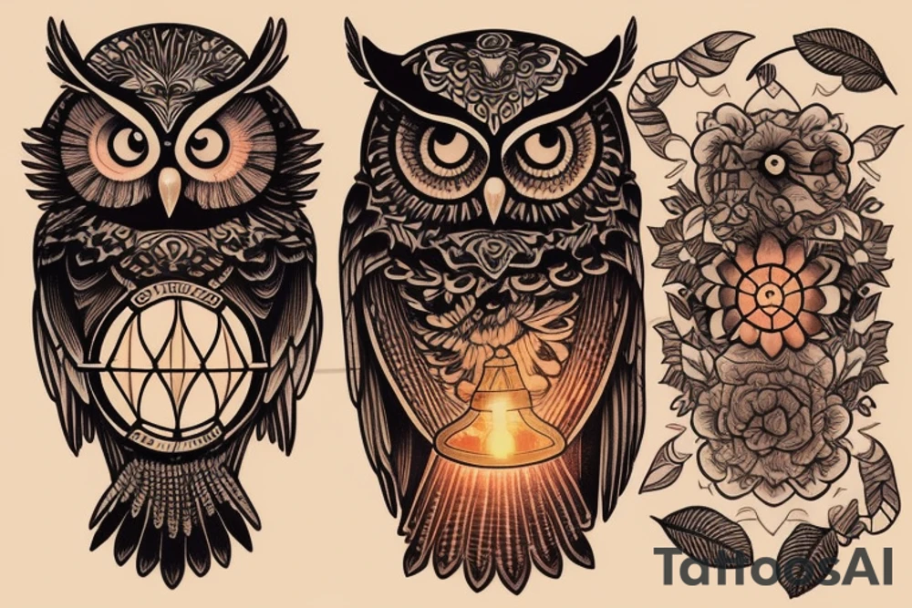 owl holding a lantern tattoo idea