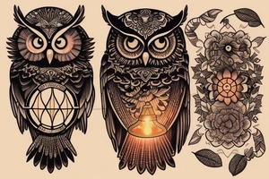 owl holding a lantern tattoo idea