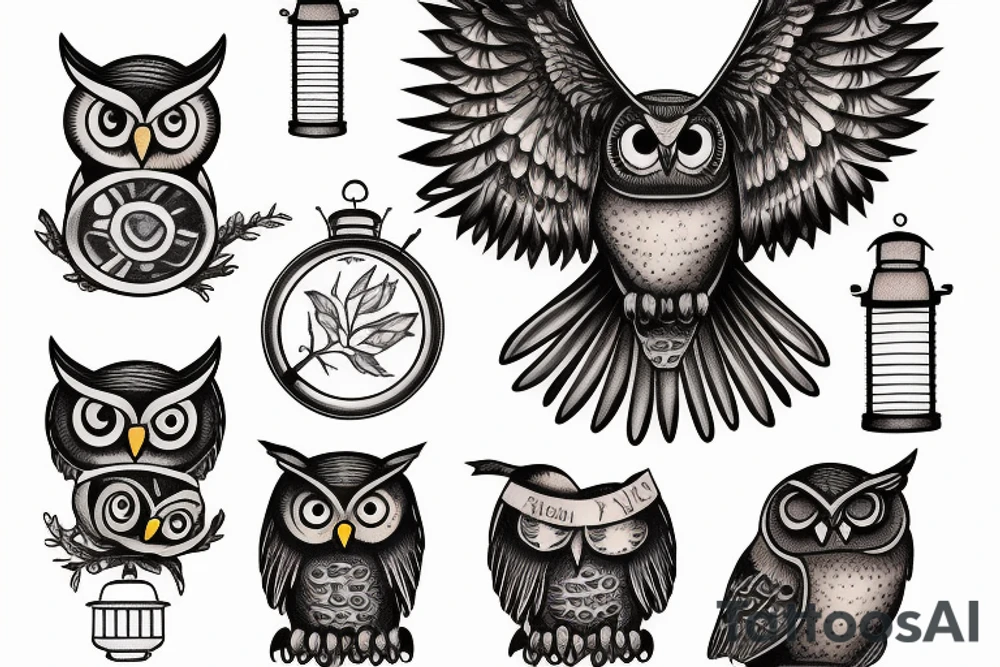 owl holding a lantern tattoo idea