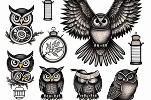 owl holding a lantern tattoo idea