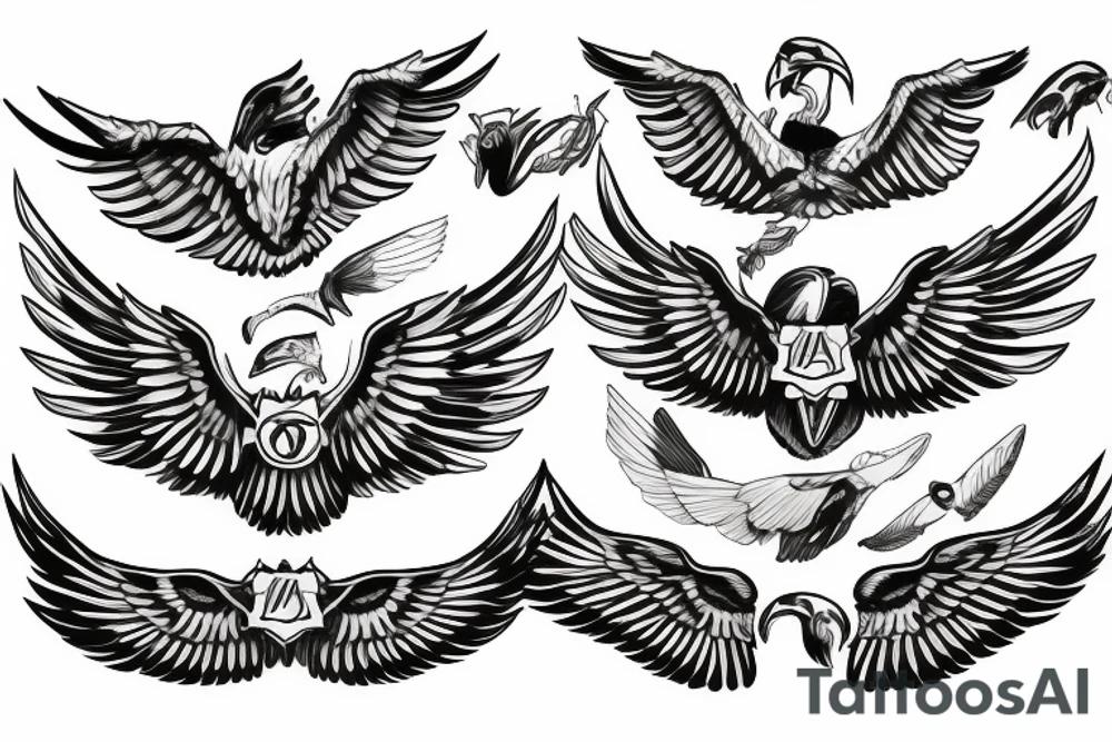 hawk open wings with flag tattoo idea