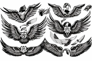 hawk open wings with flag tattoo idea