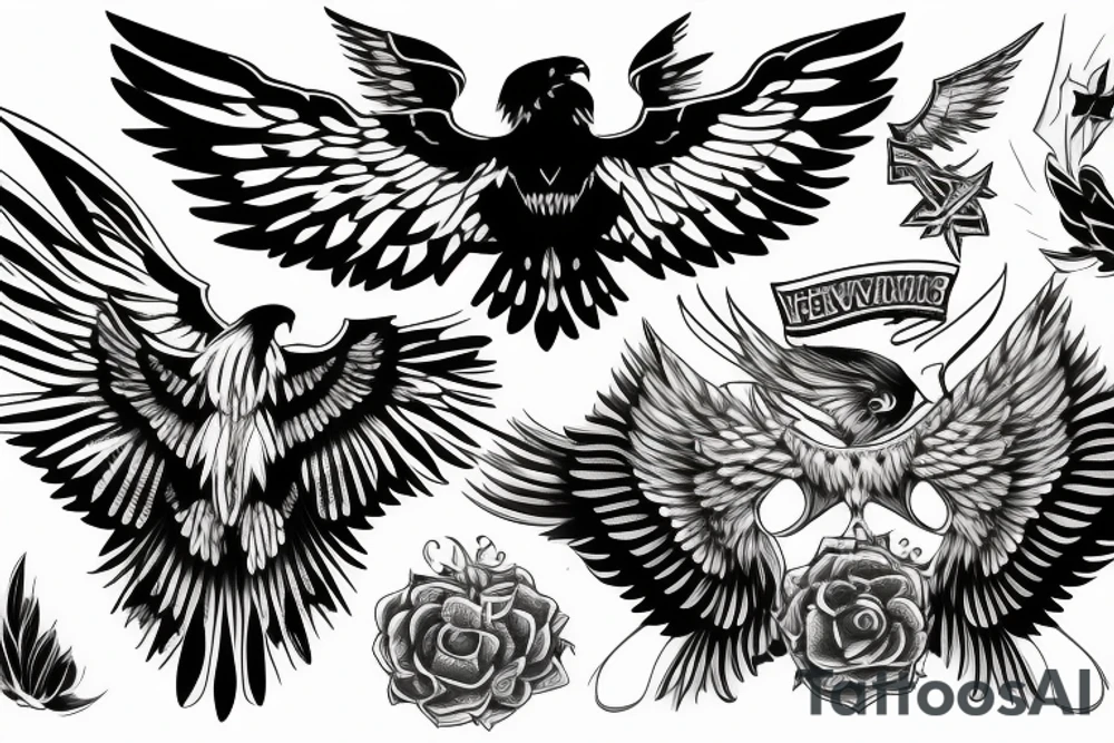 hawk open wings with flag tattoo idea