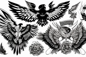 hawk open wings with flag tattoo idea