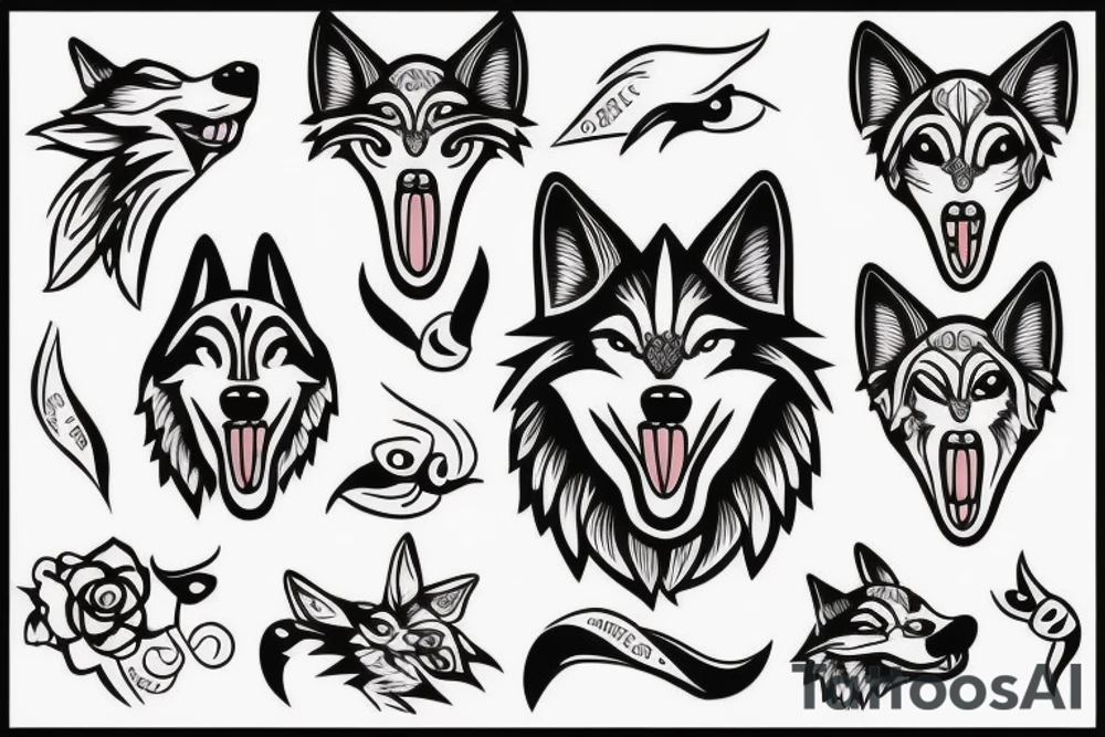 A wolf face with tongue out tattoo idea