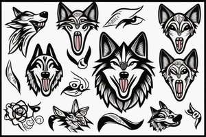 A wolf face with tongue out tattoo idea
