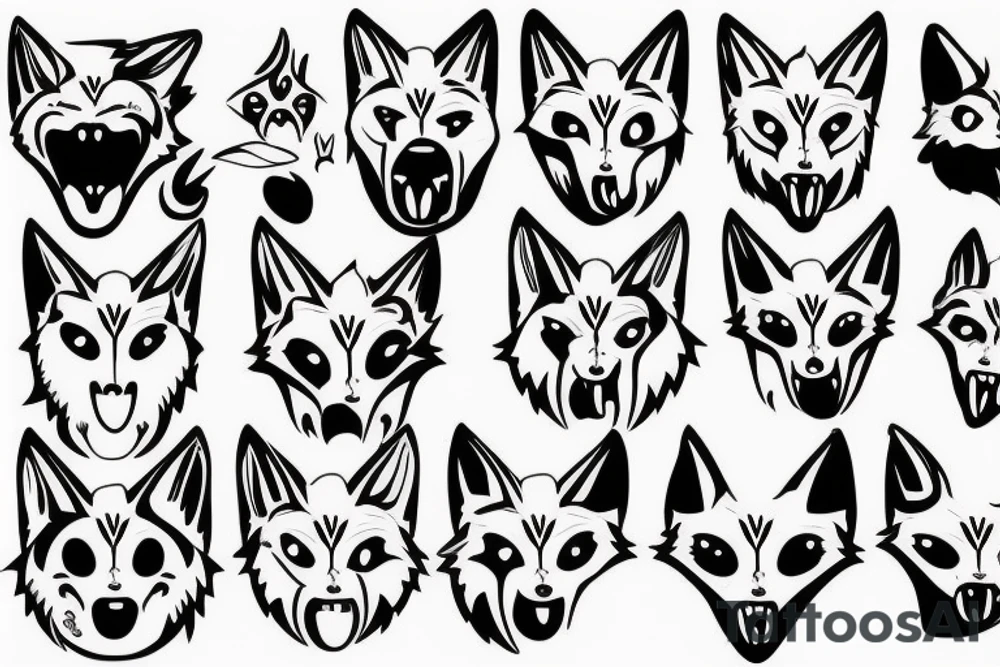 A wolf face with tongue out tattoo idea