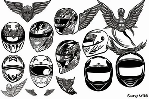 Motorcycle helmet with spurg plug and wings tattoo idea