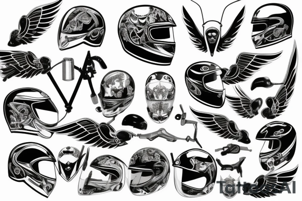 Motorcycle helmet with spurg plug and wings tattoo idea