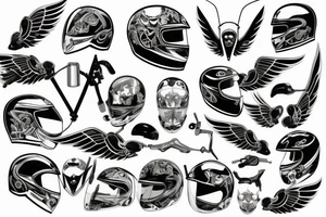 Motorcycle helmet with spurg plug and wings tattoo idea