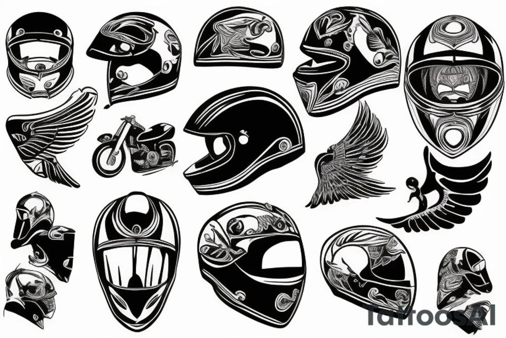 Motorcycle, helmet, wings, spurg plug tattoo idea