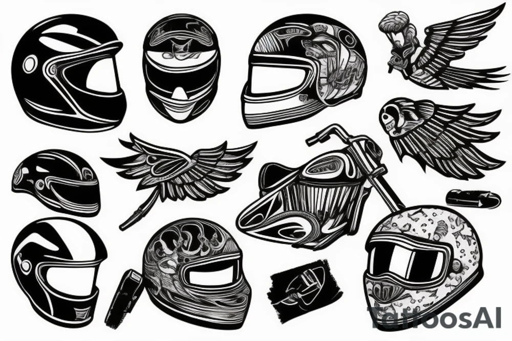 Motorcycle, helmet, wings, spurg plug tattoo idea
