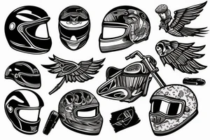 Motorcycle, helmet, wings, spurg plug tattoo idea