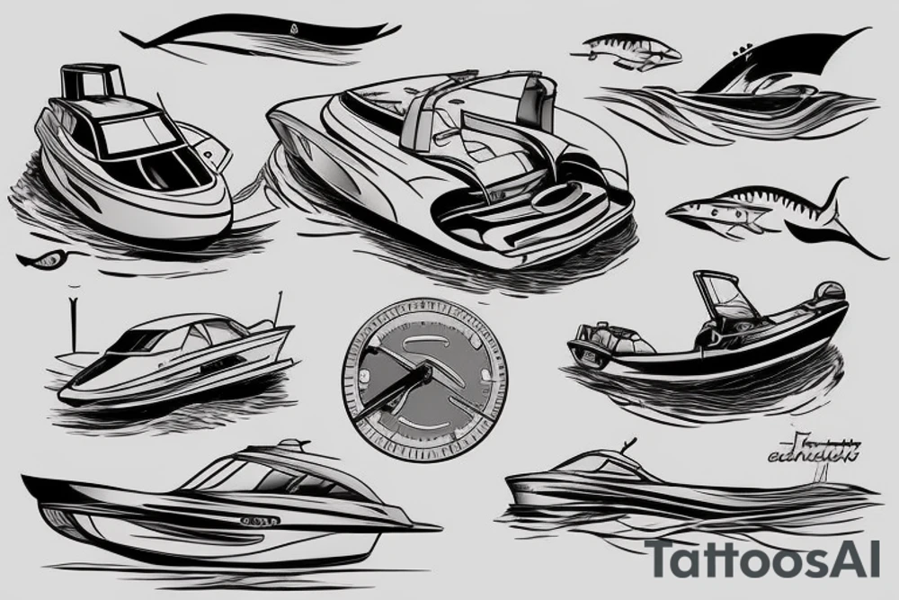 Speedboat going across water around lower leg tattoo idea