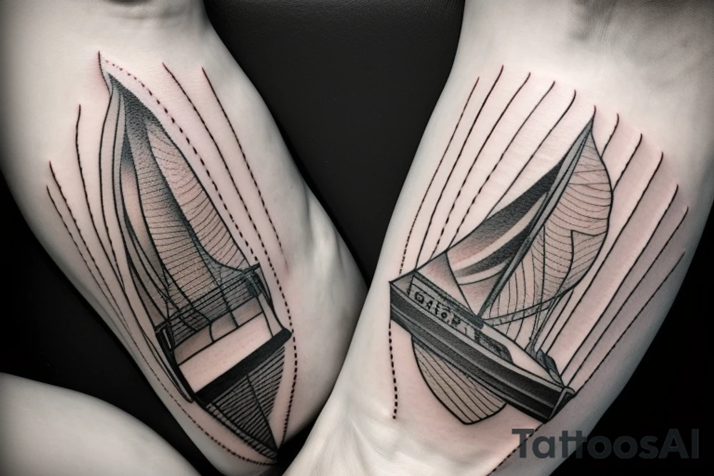 Speedboat going across water around lower leg tattoo idea