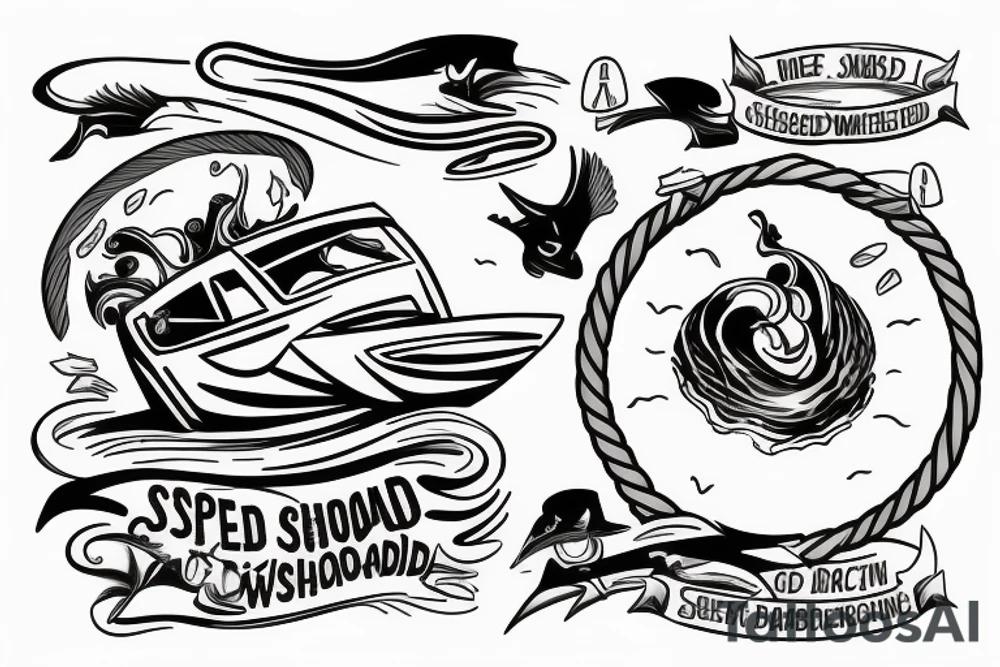 Speedboat going across water in a ring around leg tattoo idea