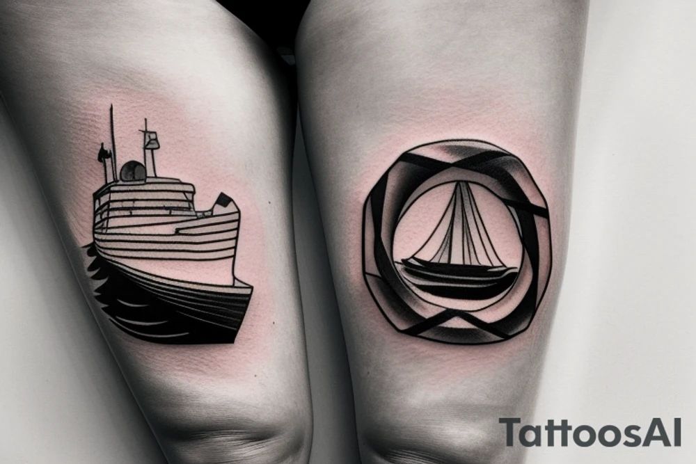 Speedboat going across water in a ring around leg tattoo idea