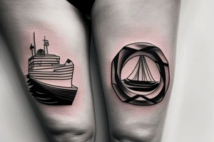 Speedboat going across water in a ring around leg tattoo idea