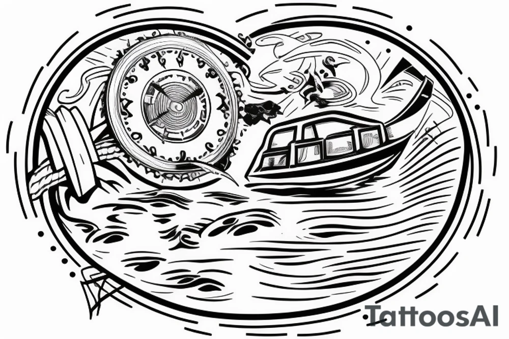 Speedboat going across water in a ring around leg tattoo idea