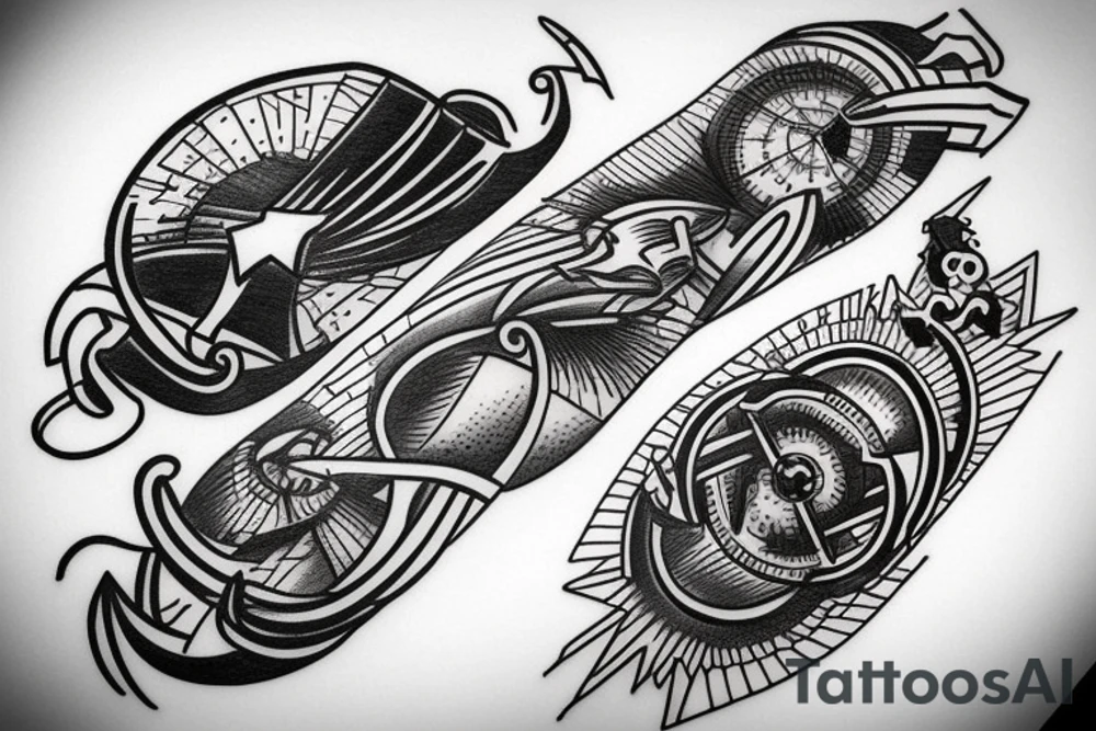 Speedboat going across water in a ring around leg tattoo idea