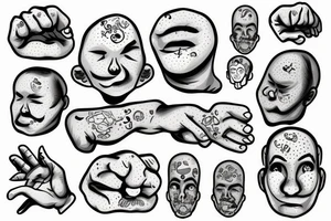 Man with hand covering mouth, no ears, and exposed brain tattoo idea
