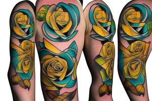 Yellow rose with teal dipped pedal tips tattoo idea