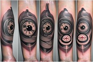 Owl eye with clock hands at 2, 3, and 5 tattoo idea