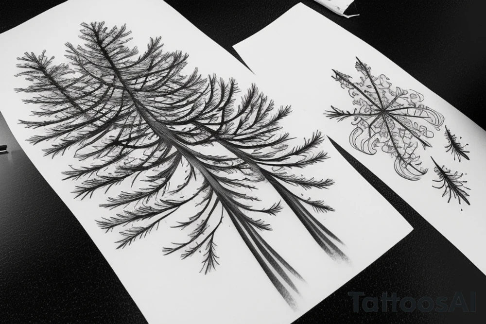 pine tree turning into flower tattoo idea