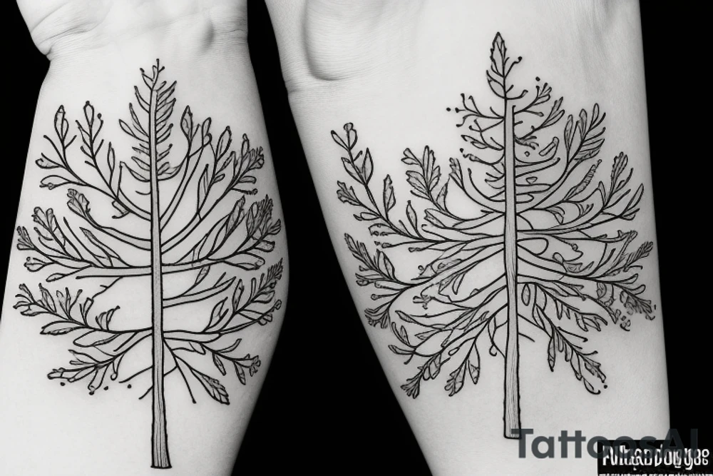 pine tree turning into flower tattoo idea