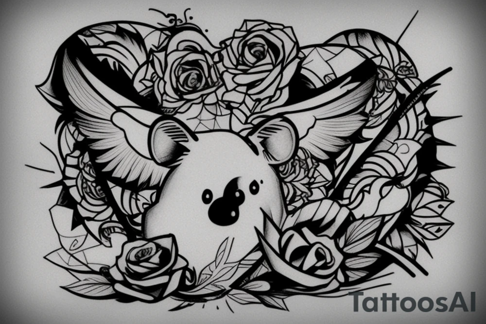A tattoo that involve a mouse and keyboard,drinking,smoking and a mention of Lithuania somewhere suitable for a shoulder tattoo tattoo idea