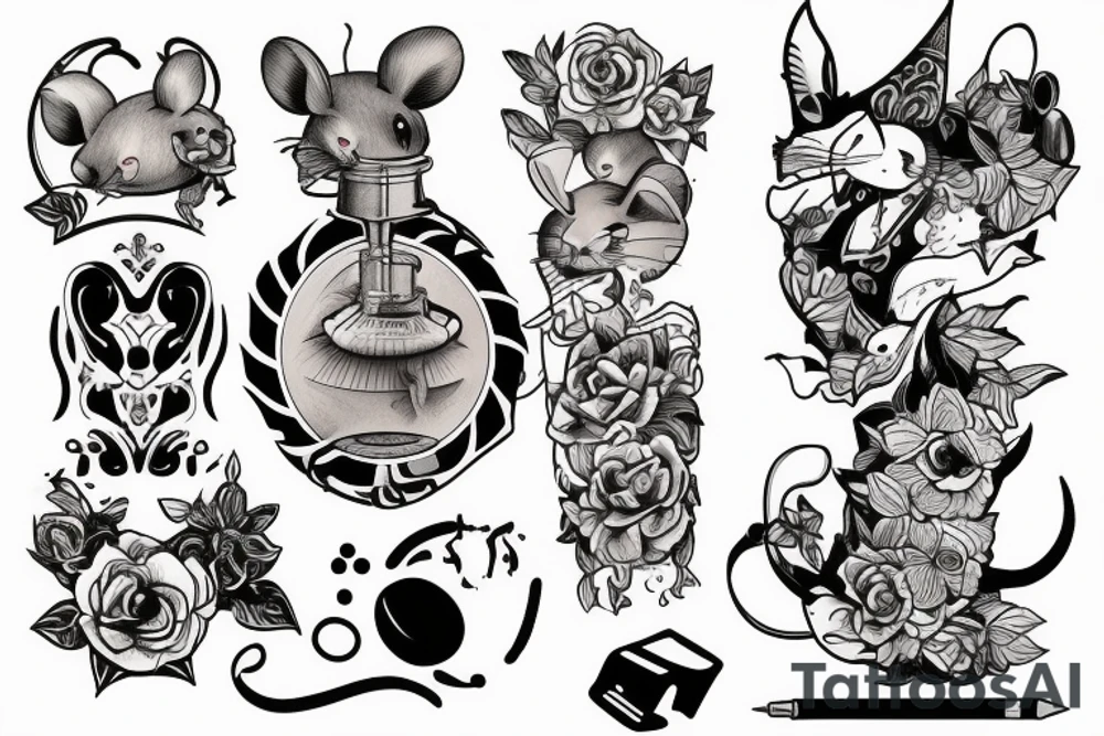 A tattoo that involve a mouse and keyboard,drinking,smoking and a mention of Lithuania somewhere suitable for a shoulder tattoo tattoo idea