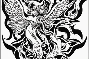 Angel trying to take off, demons try to catch him tattoo idea