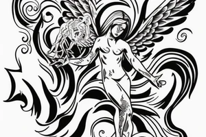 Angel trying to take off, demons try to catch him tattoo idea