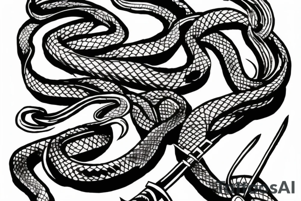 snake entangled on a katana tattoo idea