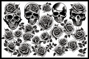 death stood behind a traditional rose tattoo idea