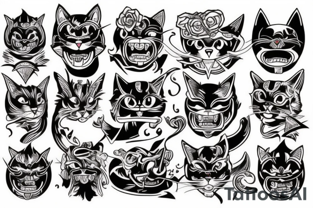 demon cat head traditional style tattoo idea