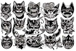 demon cat head traditional style tattoo idea