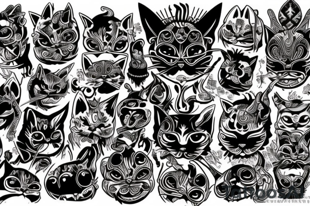 demon cat head traditional style tattoo idea